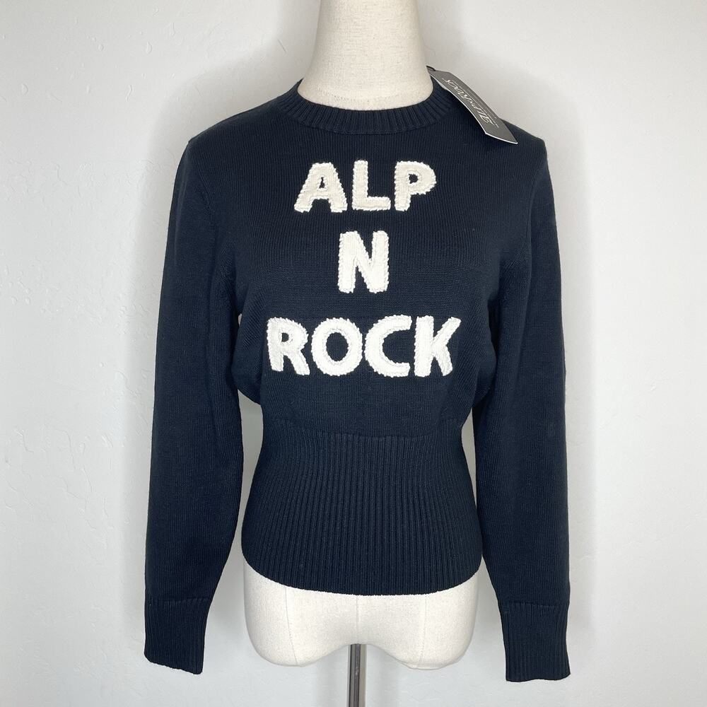 Alp N Rock Spellout Crew Neck Sweater Womens Small Navy Blue Pullover